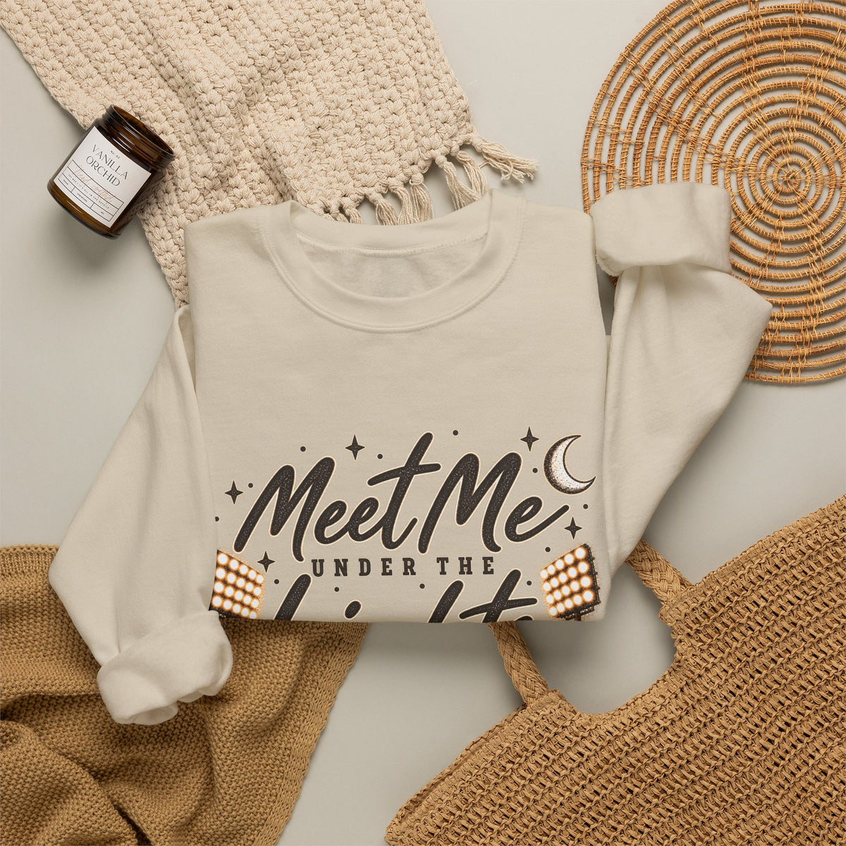 Meet Me Under the Lights Crewneck Sweatshirt — Football Night Vintage Design