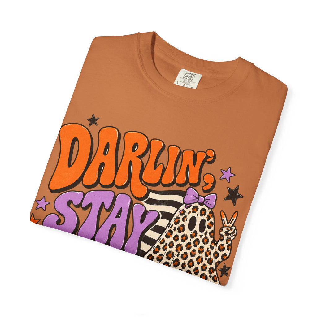 Darlin' Stay Strange Graphic T-Shirt — Retro Leopard Ghost Halloween Tee