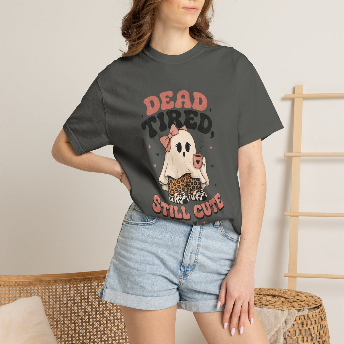 T-Shirt — "Dead Tired, Still Cute" Ghost Graphic Tee