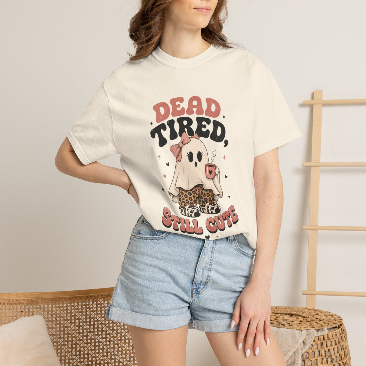 T-Shirt — "Dead Tired, Still Cute" Ghost Graphic Tee