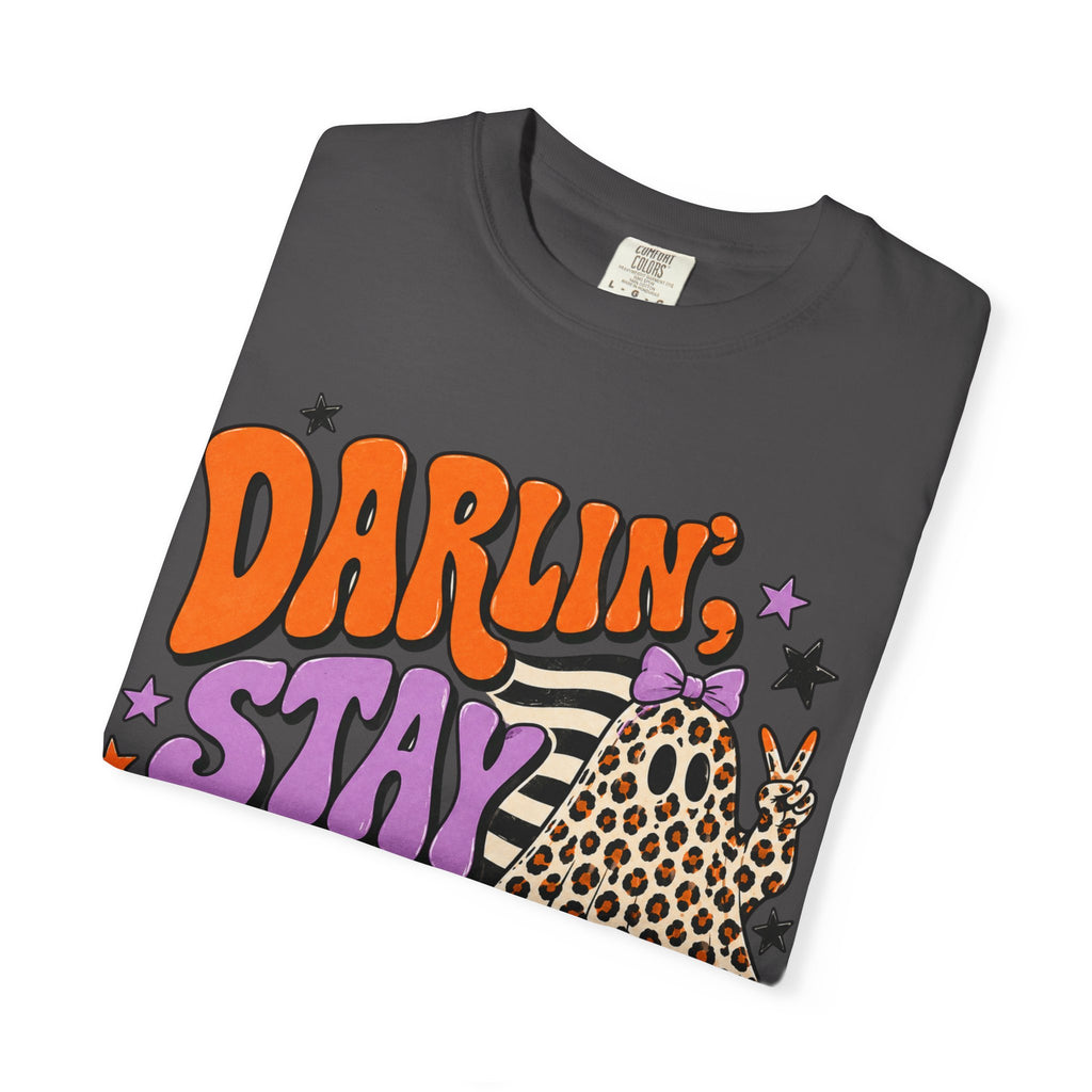 Darlin' Stay Strange Graphic T-Shirt — Retro Leopard Ghost Halloween Tee