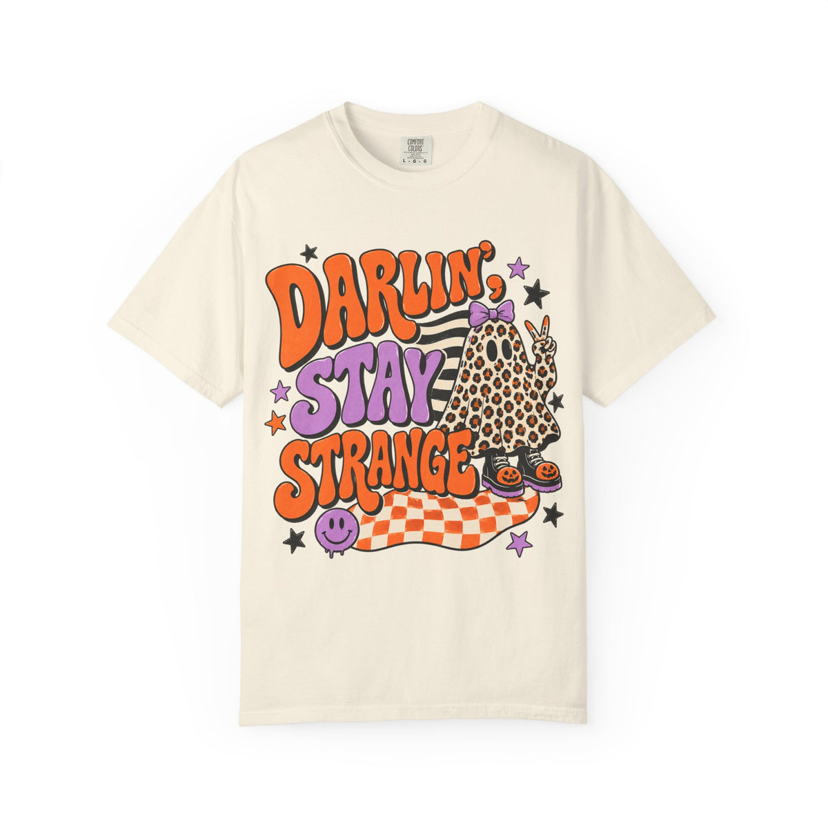 Darlin' Stay Strange Graphic T-Shirt — Retro Leopard Ghost Halloween Tee