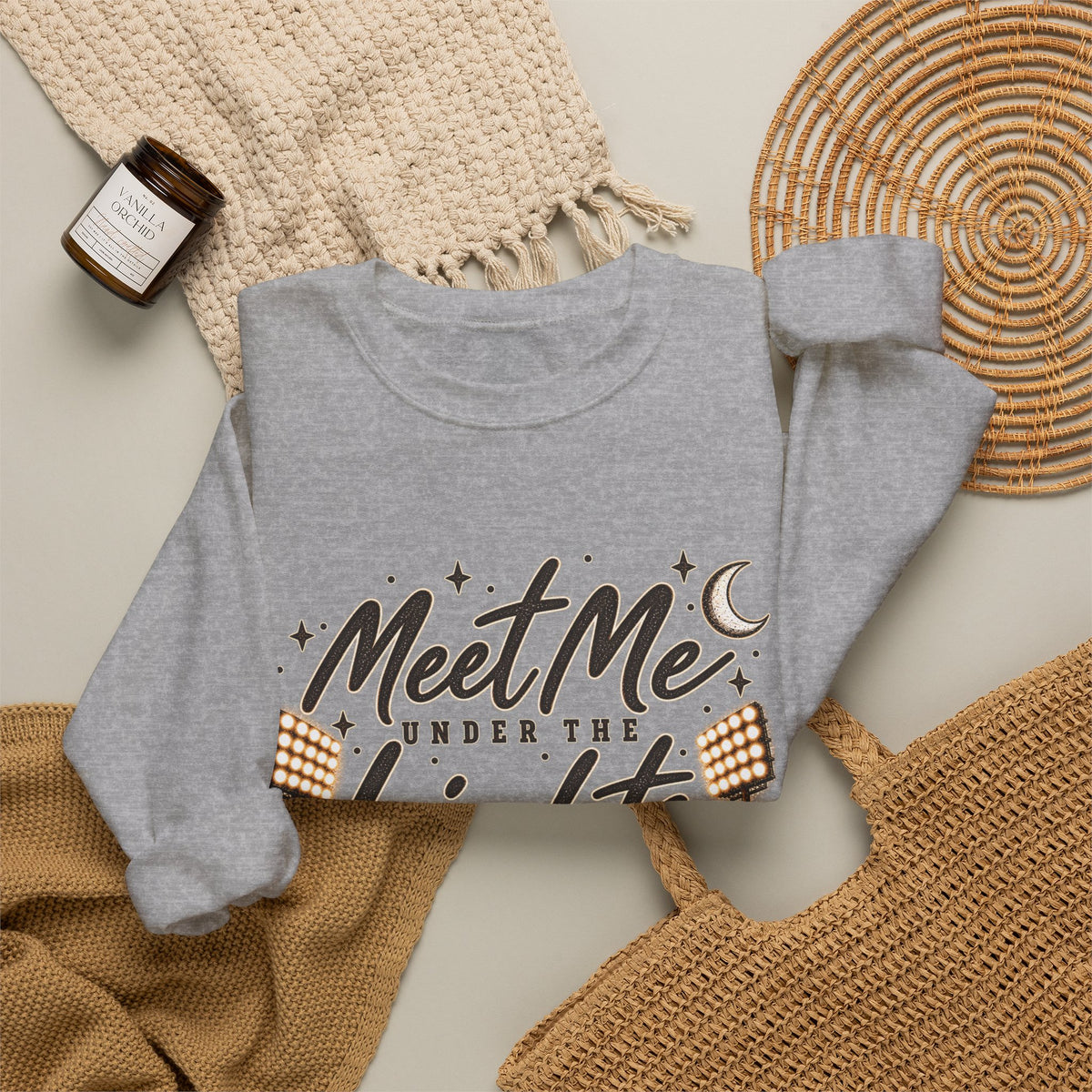 Meet Me Under the Lights Crewneck Sweatshirt — Football Night Vintage Design