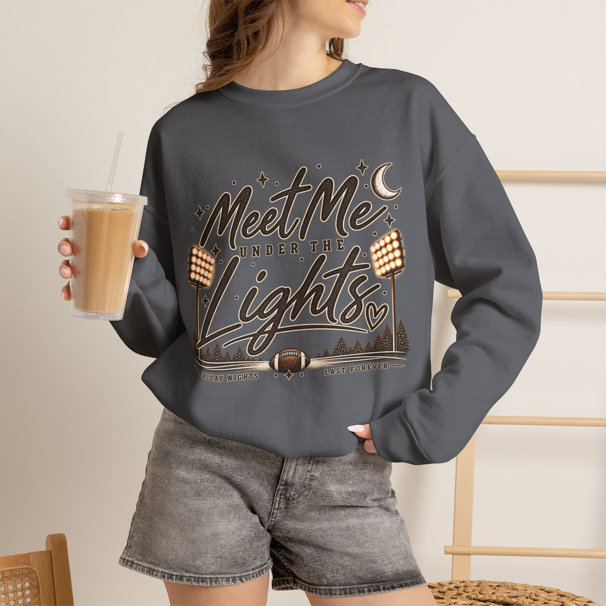 Meet Me Under the Lights Crewneck Sweatshirt — Football Night Vintage Design