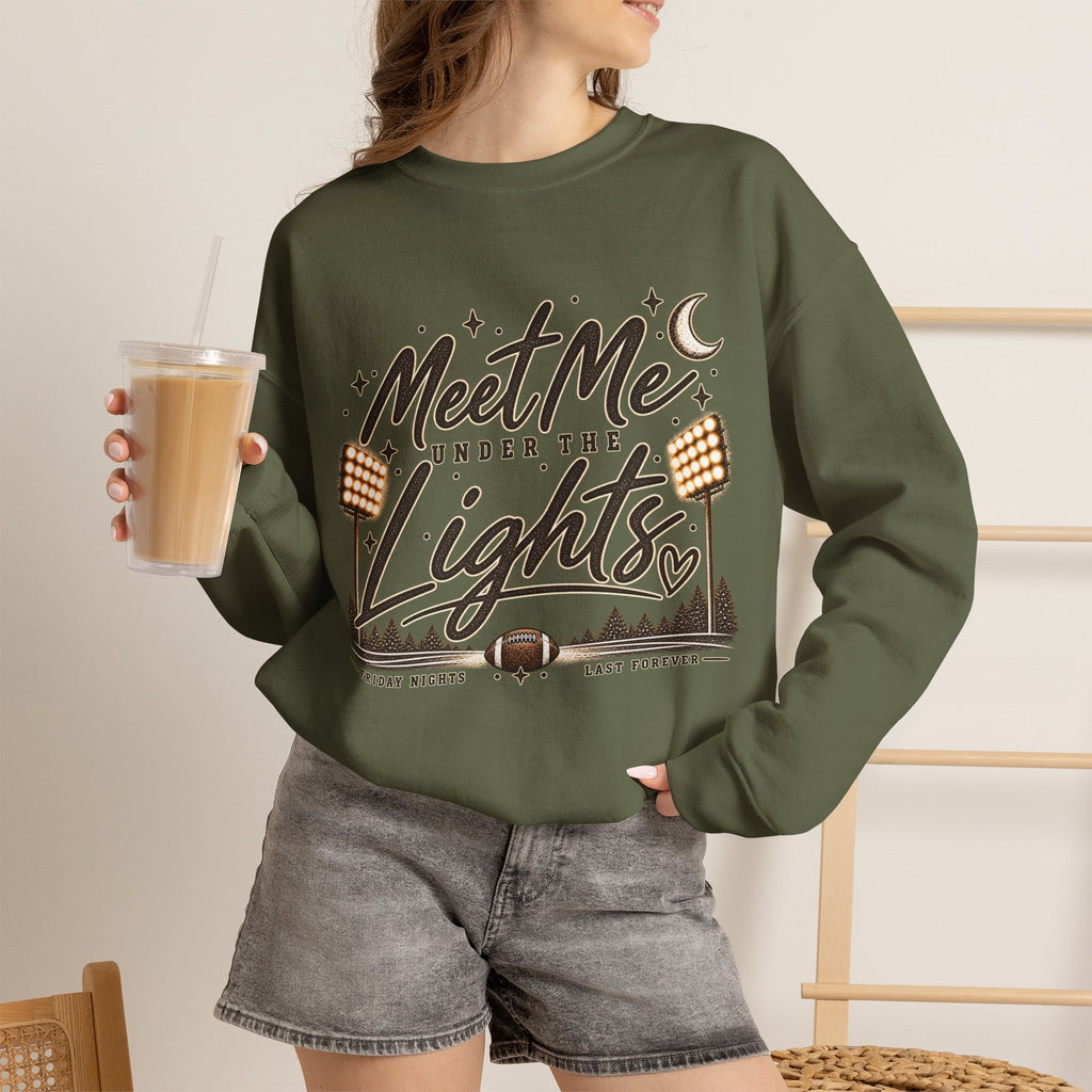 Meet Me Under the Lights Crewneck Sweatshirt — Football Night Vintage Design