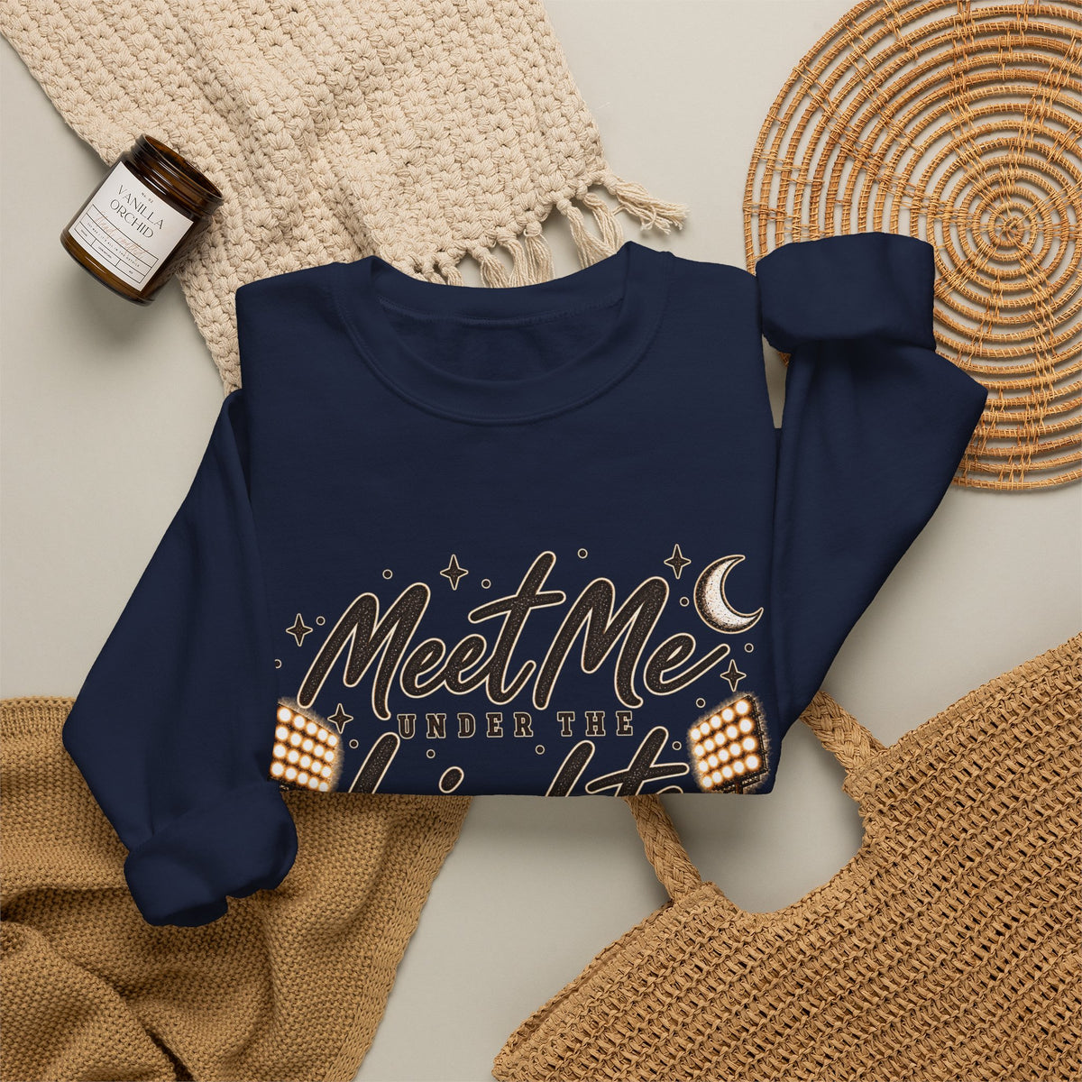 Meet Me Under the Lights Crewneck Sweatshirt — Football Night Vintage Design