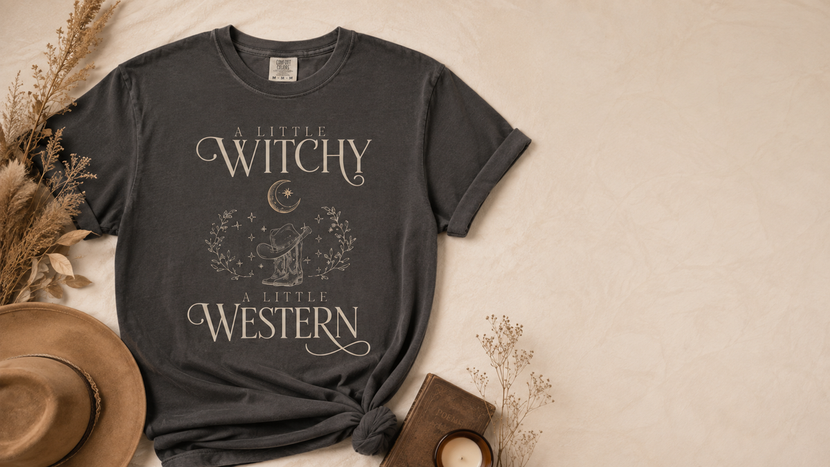 A Little Witchy A Little Western T-shirt | Crescent Moon Cowboy Boots