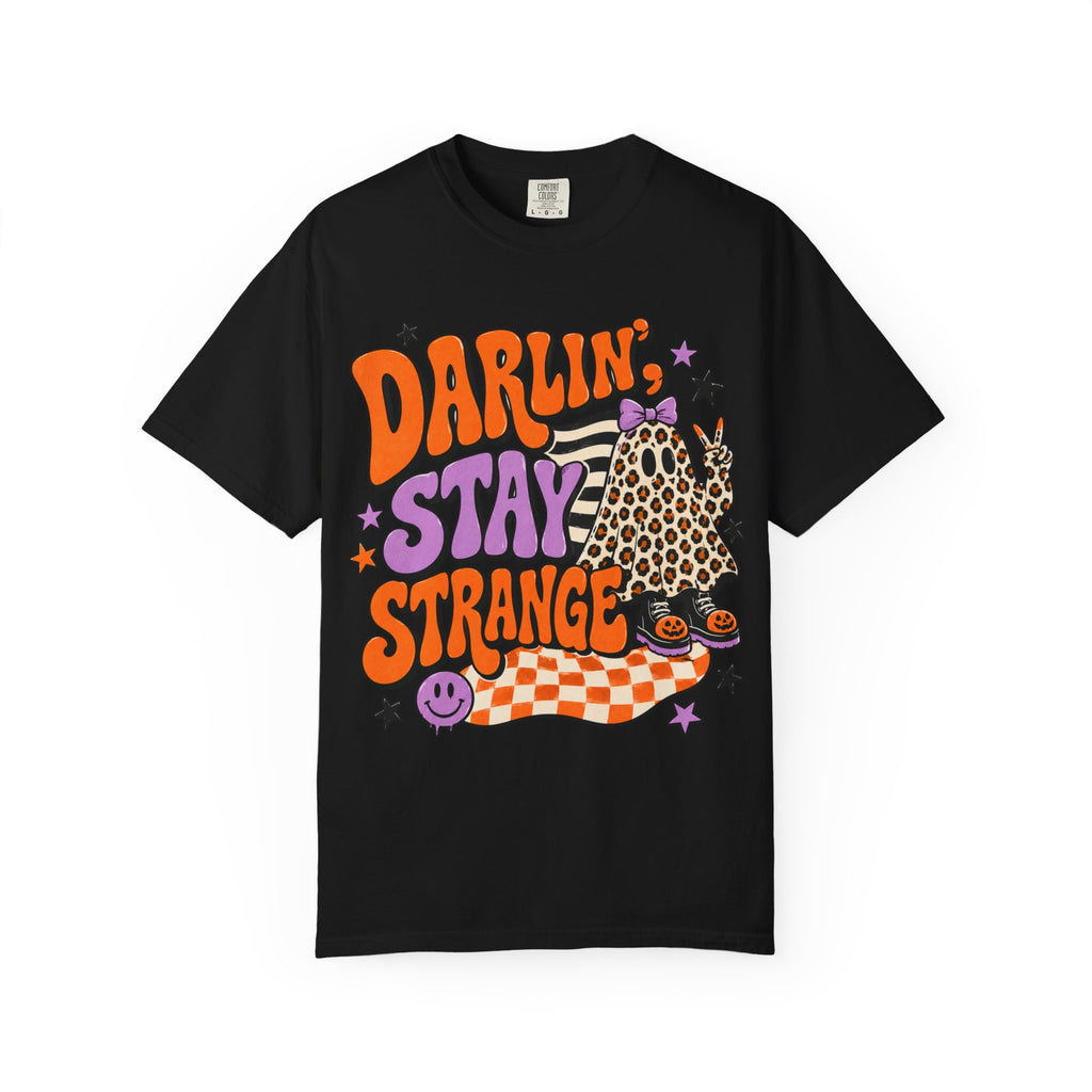 Darlin' Stay Strange Graphic T-Shirt — Retro Leopard Ghost Halloween Tee