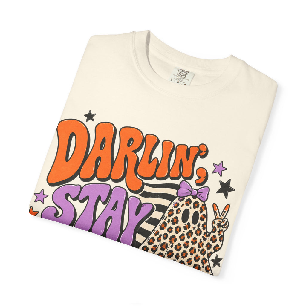 Darlin' Stay Strange Graphic T-Shirt — Retro Leopard Ghost Halloween Tee
