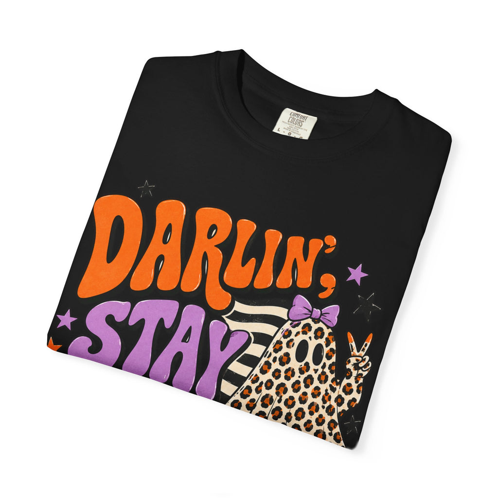 Darlin' Stay Strange Graphic T-Shirt — Retro Leopard Ghost Halloween Tee