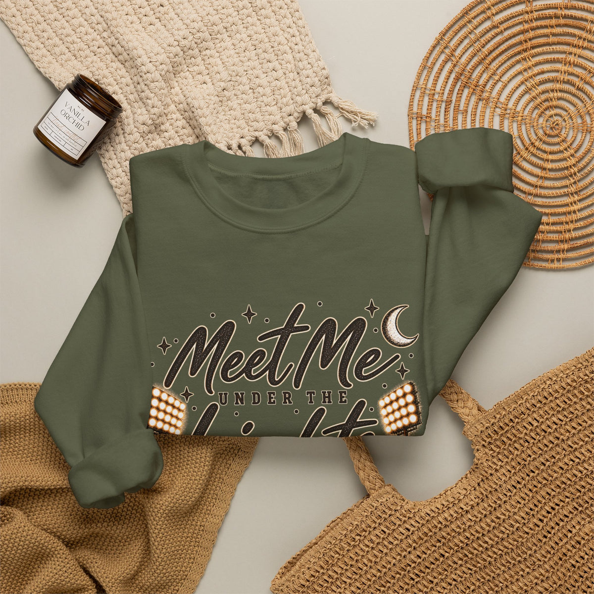 Meet Me Under the Lights Crewneck Sweatshirt — Football Night Vintage Design