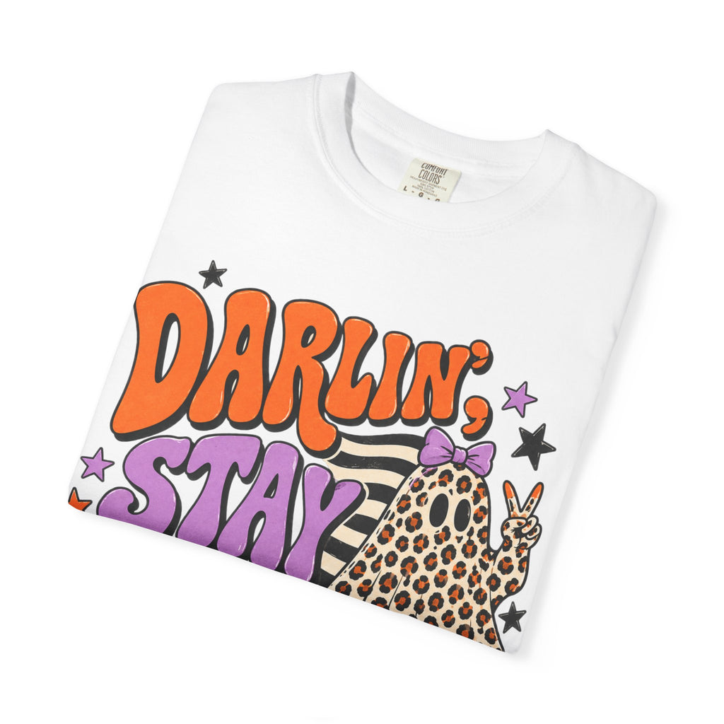 Darlin' Stay Strange Graphic T-Shirt — Retro Leopard Ghost Halloween Tee